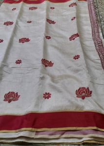 Festive Wear Red White Silk Saree