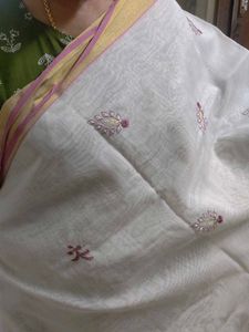 White Embroidery Design Saree