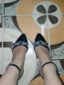 Black Embellished Ankle Strap Heels