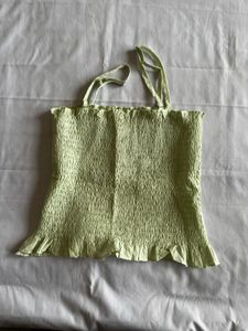 Light green, ruched spaghetti Top