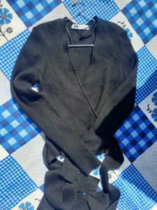 Zara Ribbed Knit Wrap Top