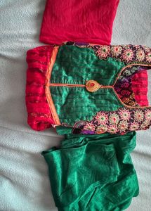 Red And Green Dress With Paijama Dupatta