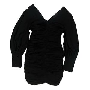 Black Ruched Long Sleeve Mini Dress