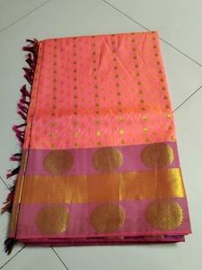 One Day Offer...Peach Pink Soft Silk Saree...