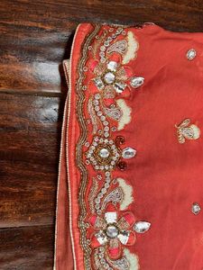 Coral Pink Embroidered Saree with Matching Blouse