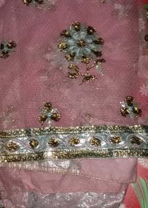 Pink Net Saree