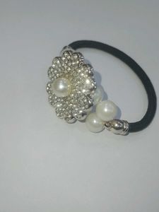 Pearl &amp; Rhinestone Flower Hair Tie