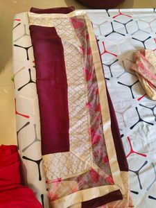 Elegant Maroon & Cream Saree