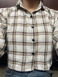 Cropped Plaid Button-Down Top