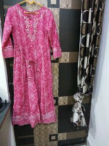 Pink Printed Kurta with Embroidery