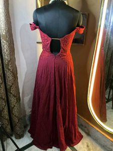 Lace Elegant Maroon Off-Shoulder Maxi Dress