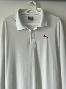 Puma White Long Sleeve Polo - Size Large