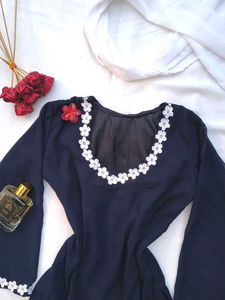 Navy Blue Corset Kurti With Scarf
