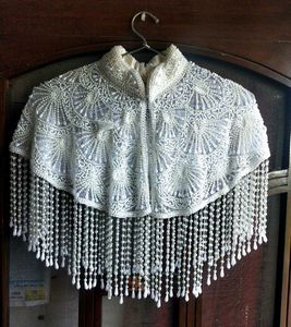 Pearl Embellished Poncho Cape