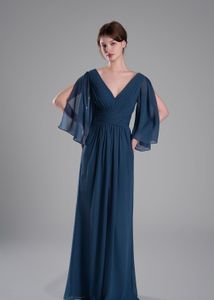 Flowing Chiffon Sleeves Ruched Dres