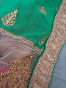 Multi Color Heavy Work Paroot Green Designer