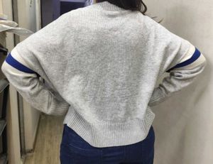 Grey Striped Sleeve Winter Top