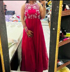 Elegant Pink Embroidered Beaded Gown Dress