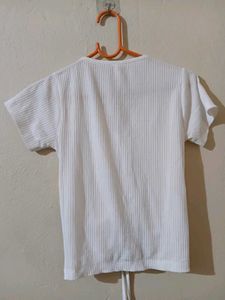 White Ribbed Drawstring Crop Top