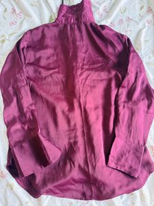 Burgundy Satin Button-Down