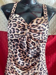 Leopard Print Ruched Slit Bodycon Maxi Dress