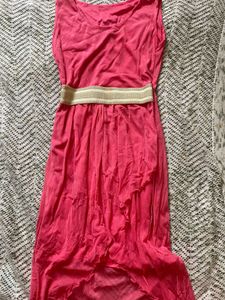 Cute Pink Dress with Belt Detail Around Waist