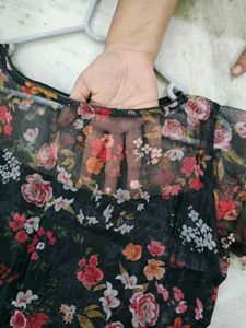 Organza Floral Black Kurti