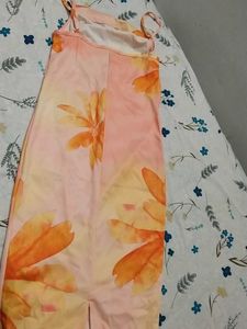 Orange Printed Floral Midi Bodycon Dress