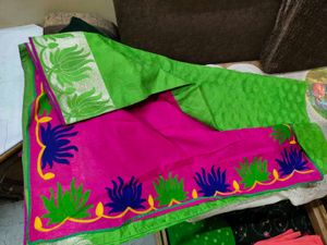 Half And Haf Pink & Green Saree