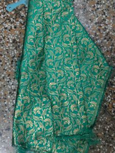 Teel Green & Gold Border Saree With Blouse Piece