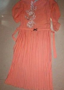 Peach Pleated Dress