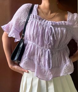 Lavender Ruffle Tie-Front Top