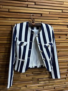 Blue And White Striped Elegant Jacket