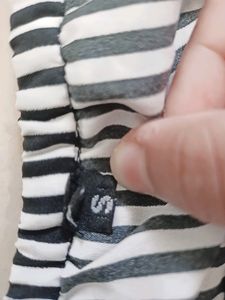 Cute, Striped, Off Shoulder Dress, Black And White, Frayed Hemm Dress