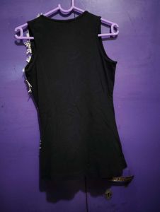 OAK Black Tank Top with Floral Applique