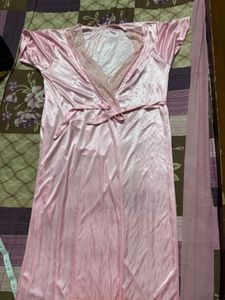 Pink Satin Nightgown Set