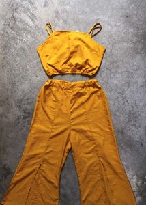 Mustard Crop Top &amp; Flare Pant Set