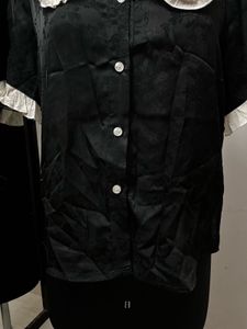 Black Shirt With White Lace Collar