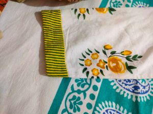 Women White-Yellow Floral Empire Tunic top