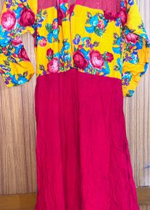 Ankle length Vibrant Floral &amp; Crimson Panel