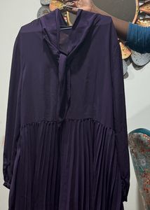 Purple Pleated High-Neck Dress