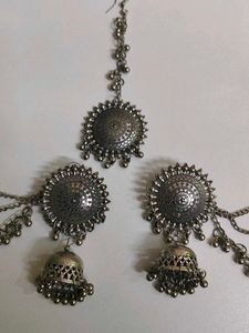 Oxidized Silver Jhumka Set