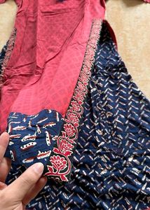 A light Festive Red Kurta Plazo Set