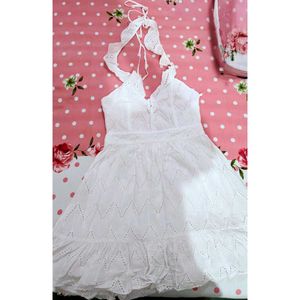 White Self Designed Mini Dress