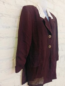 Vintage Burgundy Blazer with White Collar