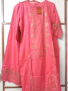Coral & Gold Print Kurti Plazo Set