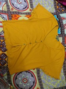 Mustard Ribbed Button-Front Top