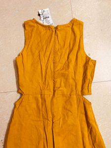 Westside Mustard Embroidered Cutout Midi Dress