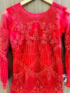 Red Embroidered Kurta Set