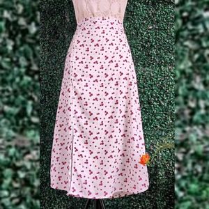 White Floral Slit Skirt